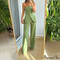 Strapless Button Top Long Pants Slim Party Sleeveless Suit