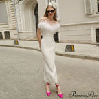 Strapless Feather Evening Sexy Corset Bodycon Midi Dress