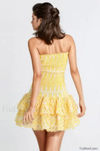 Strapless Flower Embroidery Mini Dress