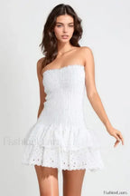 Strapless Flower Embroidery Mini Dress