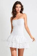 Strapless Flower Embroidery Mini Dress