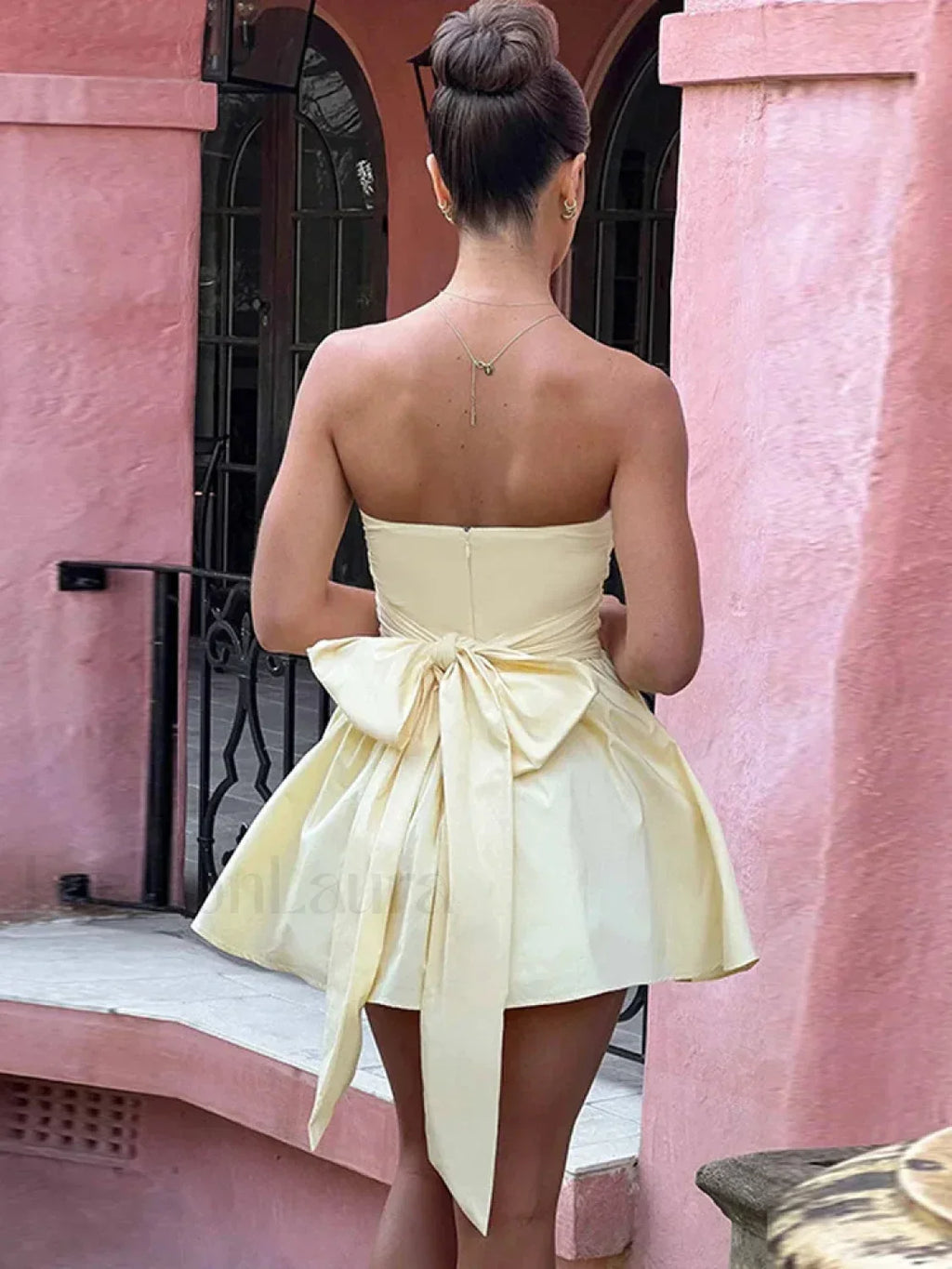 Yellow Strapless Ruffle Bodycon Mini Dress