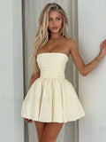 Yellow Strapless Ruffle Bodycon Mini Dress