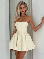 Yellow Strapless Ruffle Bodycon Mini Dress