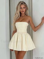 Yellow Strapless Ruffle Bodycon Mini Dress
