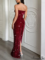 Strapless Sequin Bow Elegant Party Dress