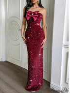 Strapless Sequin Bow Elegant Party Dress