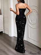 Strapless Sequin Bow Elegant Party Dress