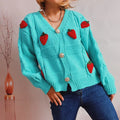 Strawberry Print Loose Fitting Knit Cardigan