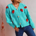 Strawberry Print Loose Fitting Knit Cardigan