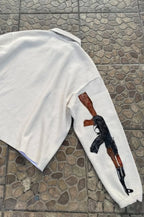 Street-Inspired Oversized Gun Graphic Letter Sweatshirt