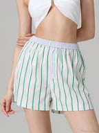 Stripe Button Elastic Waist Short