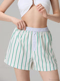 Stripe Button Elastic Waist Short