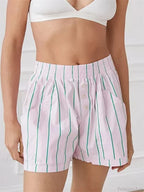 Striped Button High Waist Short