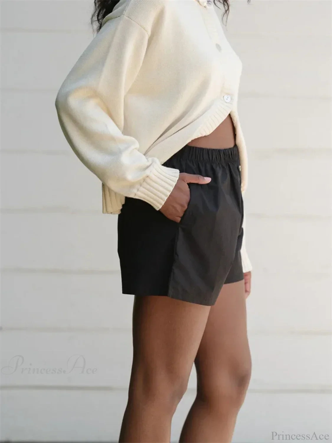 Striped Button High Waist Short