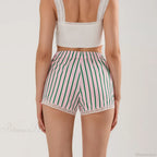 Striped Button Lace Trim Short