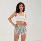 Striped Button Lace Trim Short