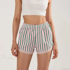 Striped Button Lace Trim Short