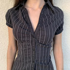 Striped Button-Up Collar Blouse