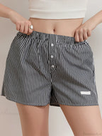 Striped Button Wide Leg Lounge Short