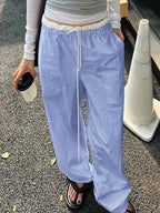 Striped Casual Ruched Vintage Sweet Straight Pant