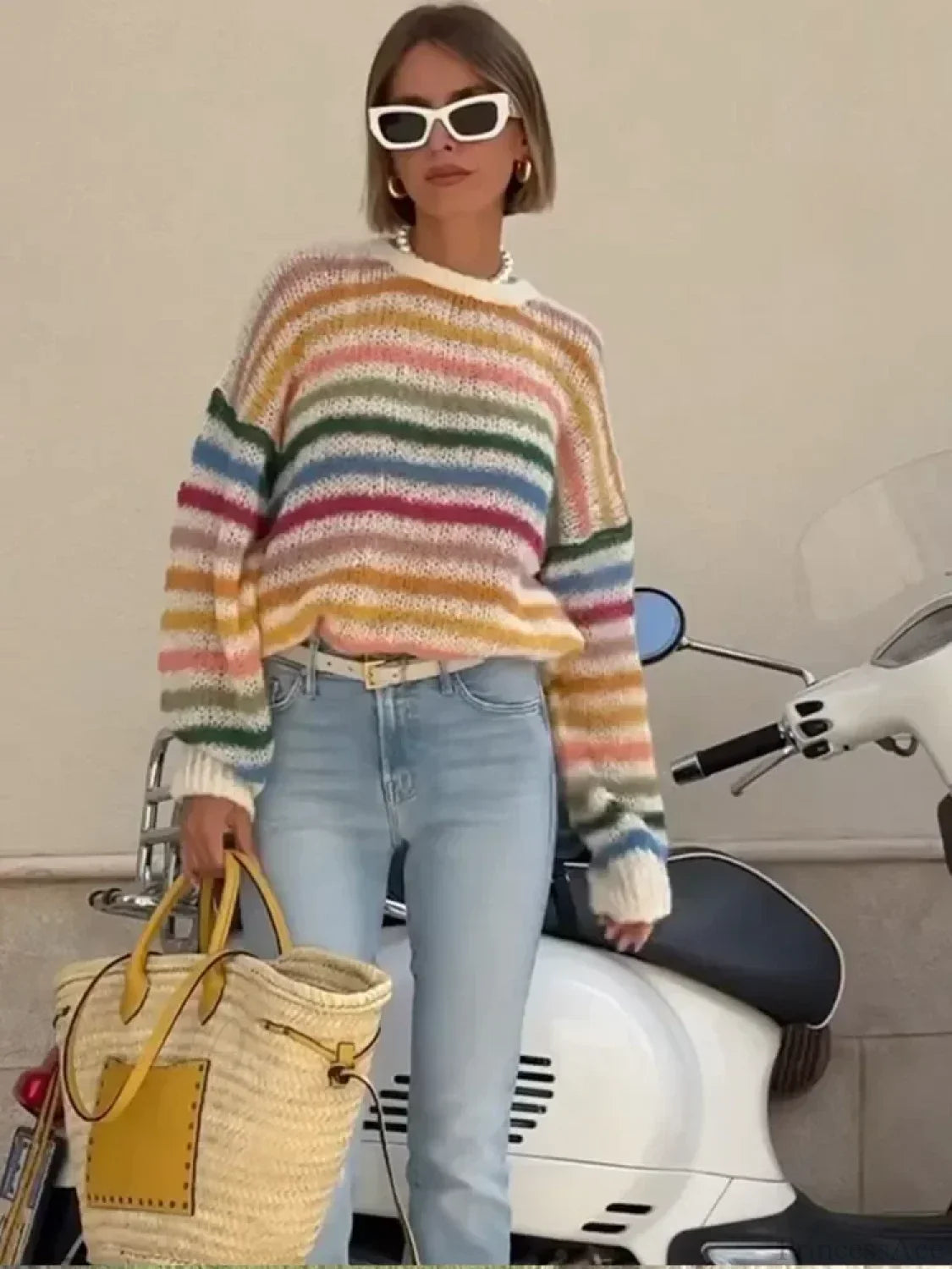 Striped Colorful Round Neck Sweater