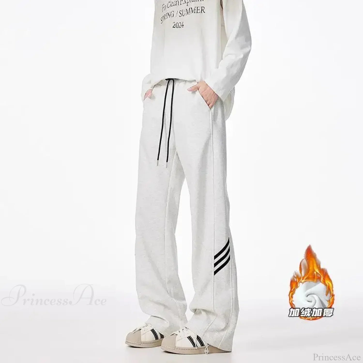 Striped Fleece Motion Loose Pants