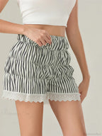 Striped Lace Lantern Ruched Short
