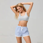 Striped Lace Trim Wide Leg Short