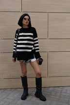 Striped Loose Knit Pullover Sweater