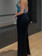 Striped Off Shoulder Patchwork Maxi Dress