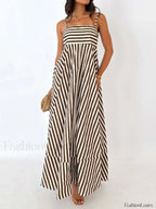 Striped Pleated Cami Long Dress