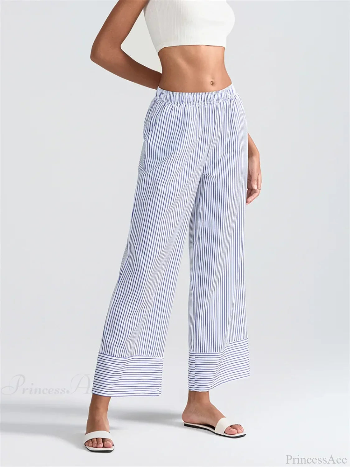 Striped Print High Waist Wide Leg Pocket Pant
