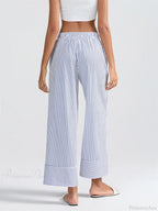 Striped Print High Waist Wide Leg Pocket Pant