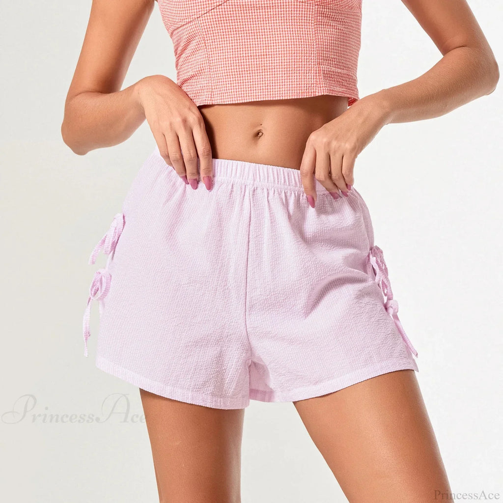 Striped Side Slit Bow Short