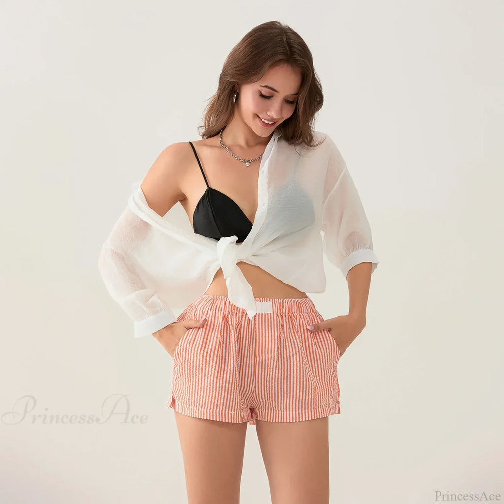 Striped Side Split Elastic Waist Short