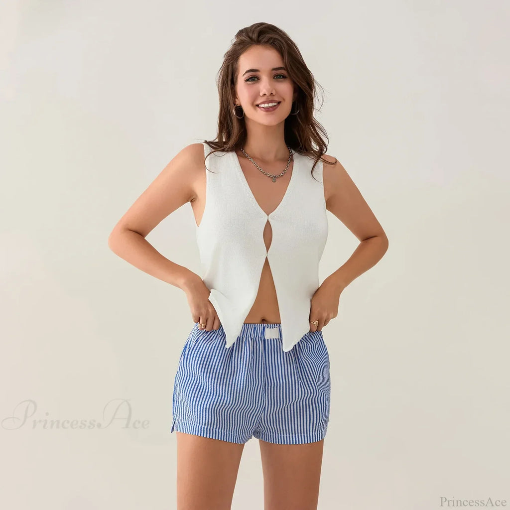 Striped Side Split Elastic Waist Short