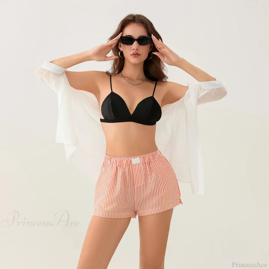 Striped Side Split Elastic Waist Short