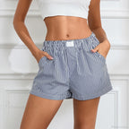Striped Solid Elastic Waist Short