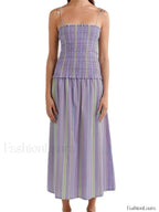 Striped Spaghetti Patchwork Maxi Dress