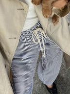 Striped Summer Loose Long Drawstring Pant
