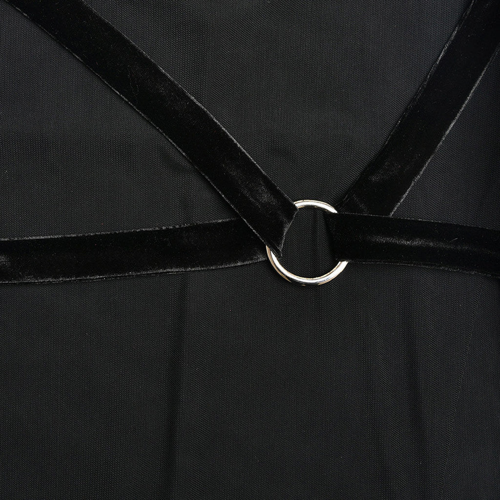 High Split O Ring Halter Cowl Neck Backless Midi Dress - Black