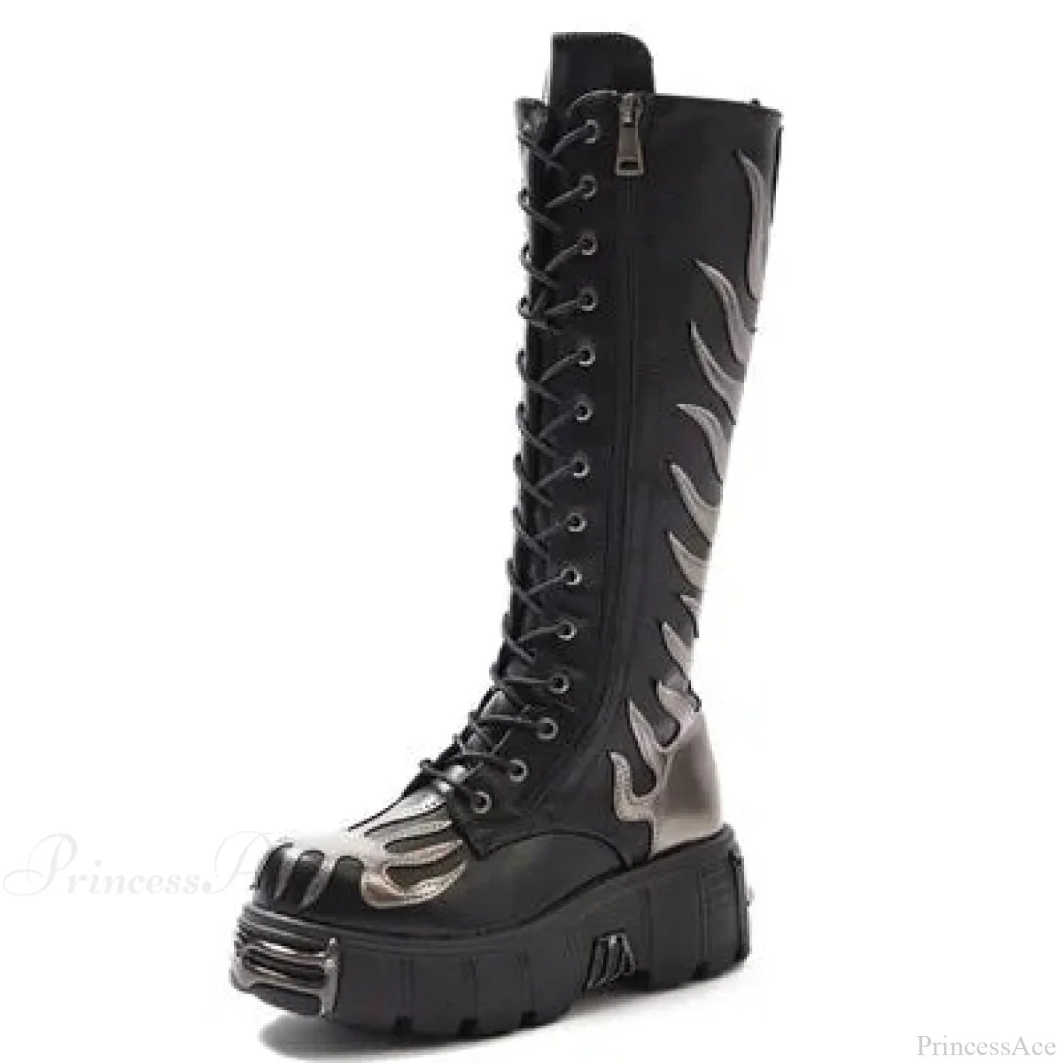 Stylish Rebel Lace-Up Circular Toe Thigh High Gothic Boot