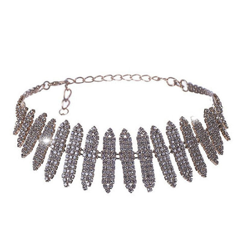 Rhinestone Choker Necklace with Silver Plating