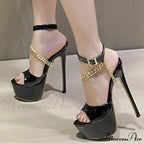 Summer 16 CM Super High Heels Platform Sandals - Black