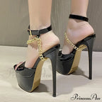 Summer 16 CM Super High Heels Platform Sandals - Black