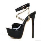 Summer 16CM Super-High Platform Sandals Open-Toe Chain Ankle-Strap Ladies Party Stripper High Heel
