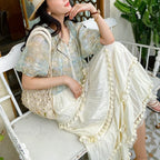 Summer Boho Skirts High Waist Hollow A-line Maxi Skirts Holiday