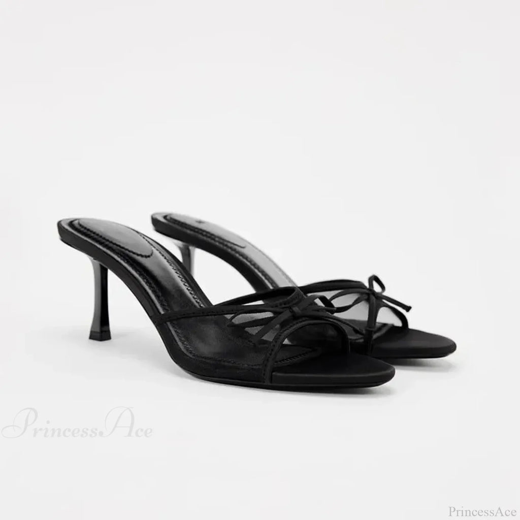 Summer Bow Decorated Mesh Fabric High-heeled Fashion Low Heel Pump