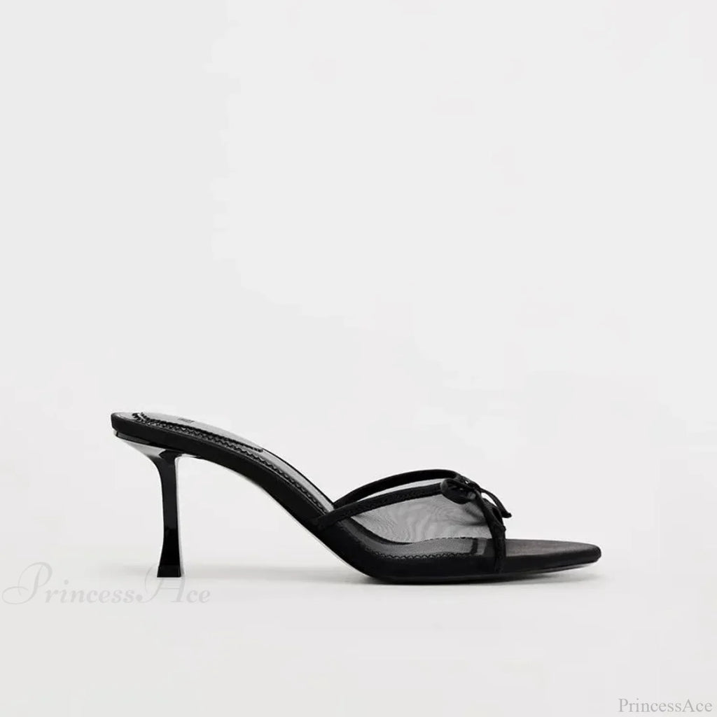 Summer Bow Decorated Mesh Fabric High-heeled Fashion Low Heel Pump
